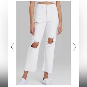 High rise straight leg distressed jeans
